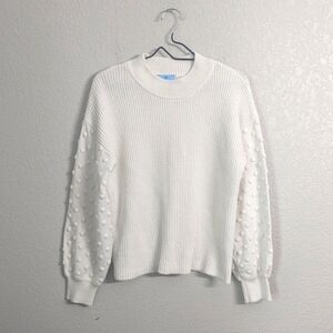 Cece Ivory Knit Pullover Crewneck Sweater Minky Dot Long Bubble Sleeve Holiday L